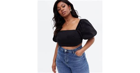 Boho Babe Curves Black Puff Sleeve Crop Top | New Look