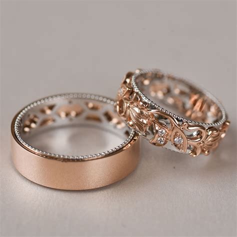 His and Hers Gold Wedding Rings. Two Tone Gold Wedding Bands. Gold ...