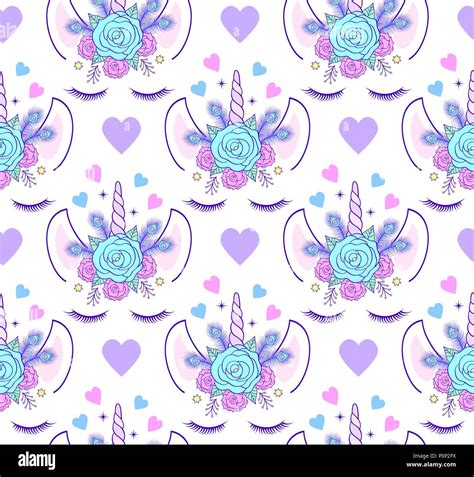 Seamless pattern with head of unicorn on white background Stock Vector ...