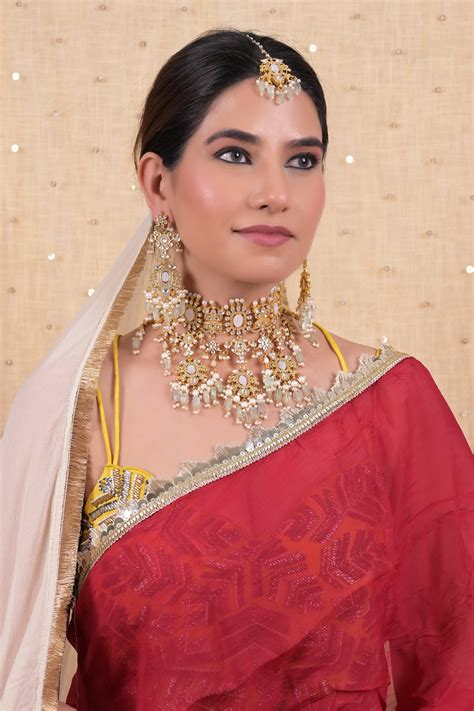 SJN1125- White Colour Gold Plated Mother of Pearl Necklace with Earrin