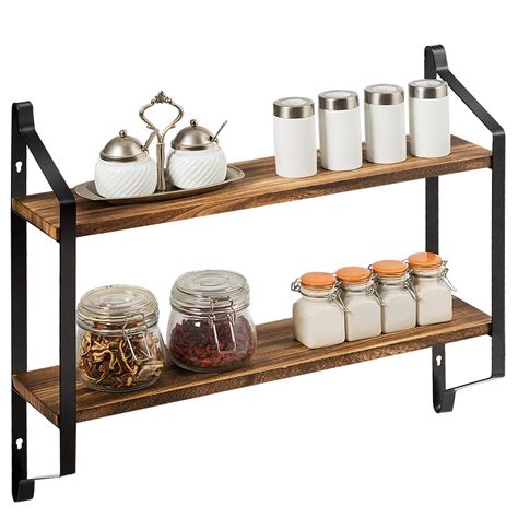 Costway Wall Mounted Display Shelf 2 Tiers Wooden Organiser Rack ...