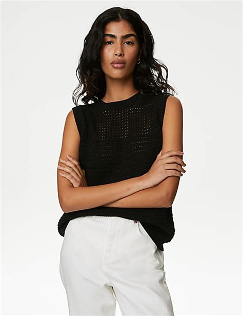 Buy Cotton Rich Pointelle Knitted Vest at Marks & Spencer