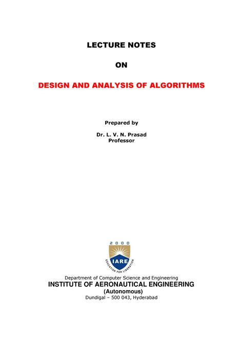DAA Notes by Dr. L. V. Narasimha Prasad 0 - LECTURE NOTES ON DESIGN AND ...