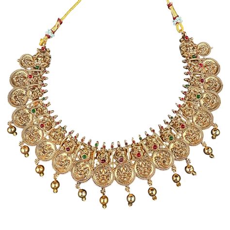 Traditional Gold Coin Necklace with Kemp Stones South Indian Jewelry ...