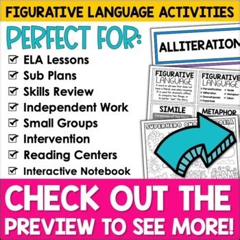 Figurative Language Worksheets & Posters Review Activities by Shelly Rees