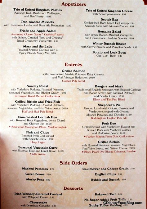 Menu Changes: Epcot's Rose & Crown Pub and Dining Room | the disney ...
