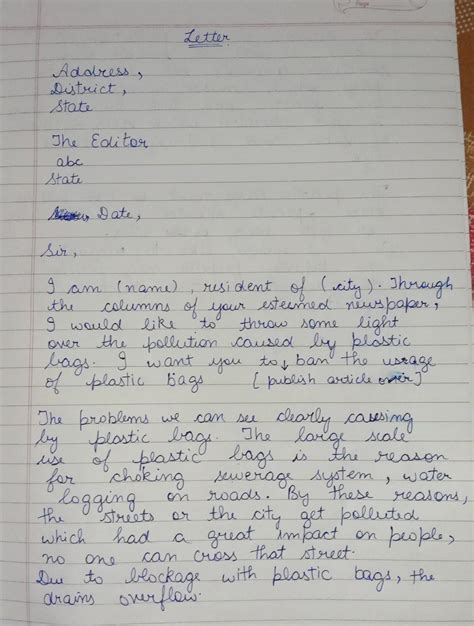write a letter( within 100 words) to the editor of an english daily ...