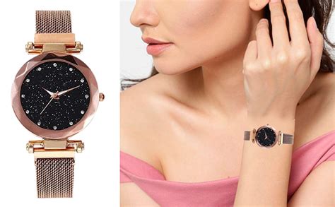 Acnos® Premium Black Round Diamond Dial with Latest Generation Rosegold ...