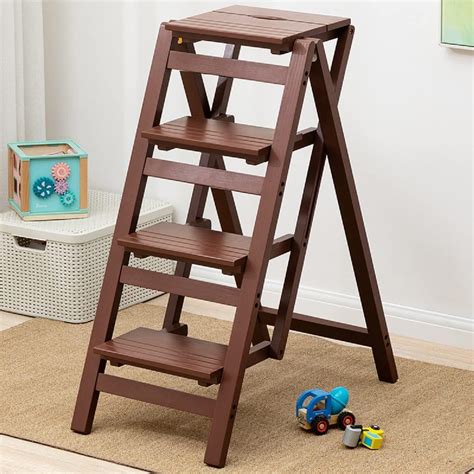 Buy Gdrasuya10 4 Step Folding Step Stool for Adults, Wood Step Ladder ...