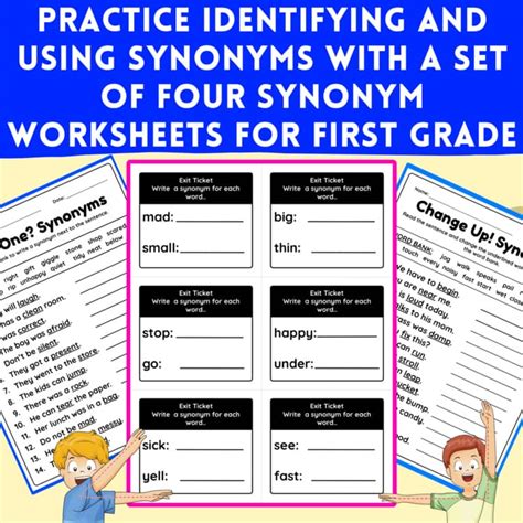 Identifying and Using Synonyms with a set of Four Synonym Worksheets