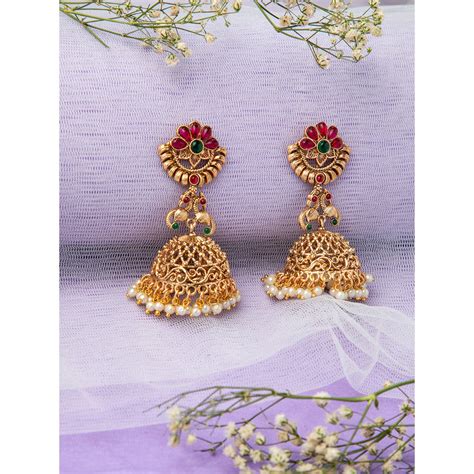Buy Niscka Gulbahar Gold-Plated Peacock Traditional Jhumka Earrings Online