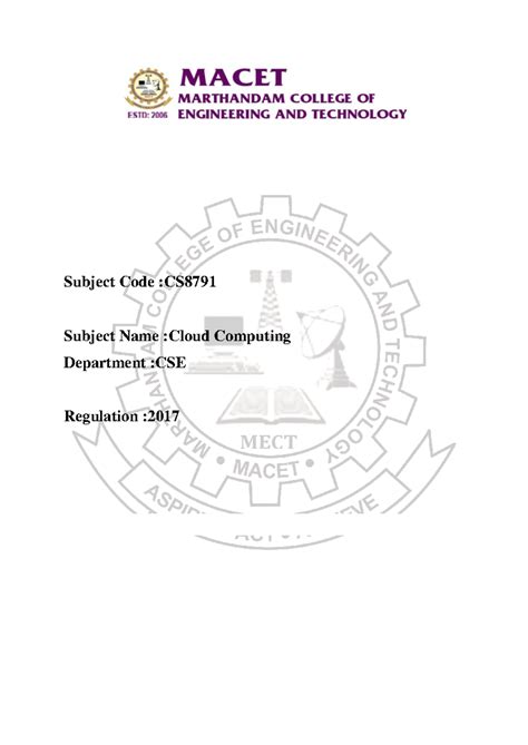 Davija-CS8791 Cloud Computing - Subject Code :CS Subject Name :Cloud ...