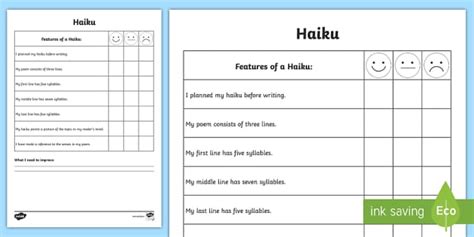 Writing a Haiku Poem Self Assessment Tracker (teacher made)