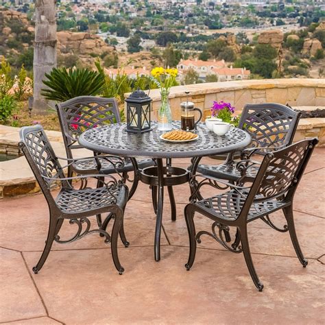 Covington Cast Aluminum 5 Piece Outdoor Dining Set with Round Table ...
