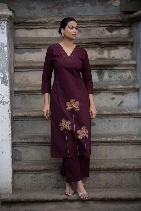 Pure cotton applique work kurta pant set– Aashvi Couture