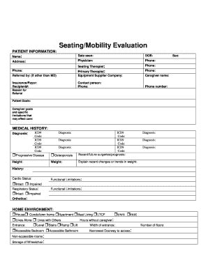 Seating/Mobility Evaluation - Fill and Sign Printable Template Online