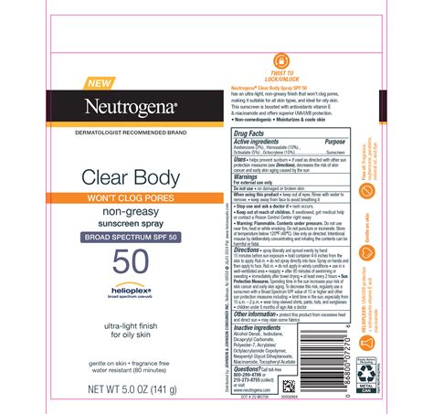 Neutrogena Clear Body Sunscreen Spf - Images NDC 69968-0898