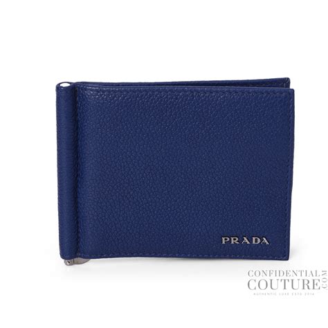 Shop Pre-Loved Prada Portaf. A Molla Bluette Vitello Grain Leather Clip ...
