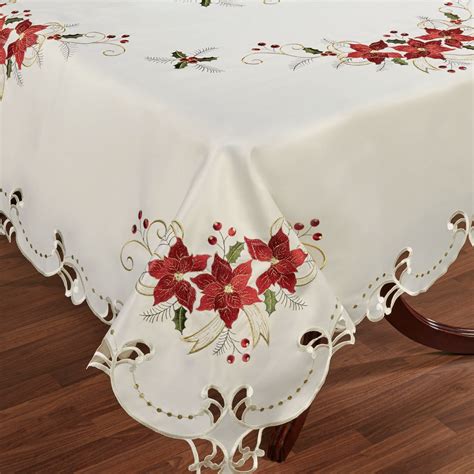 Poinsettia Palace Embroidered Holiday Table Linens