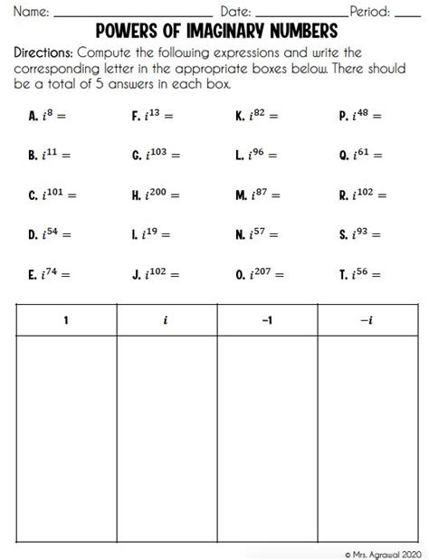 Image result for Imaginary Numbers Worksheet with Answers