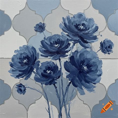 Oil painting of blue flowers on Moroccan tiles on Craiyon - painting of blue flowers