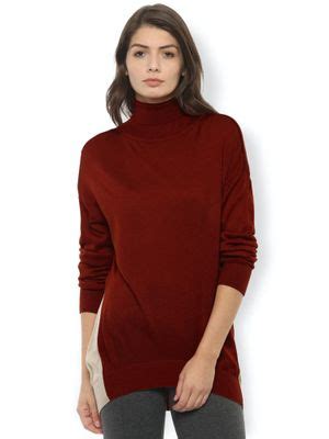 Buy Van Heusen Women Maroon Solid Turtle Neck Sweater (XS) Online