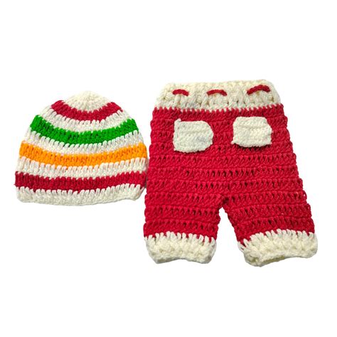 MOMISY Newborn Photography Prop Set, Crochet Striped Cap and Red Pants ...