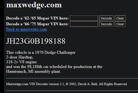 Image result for Chrysler Barracuda VIN Decoder