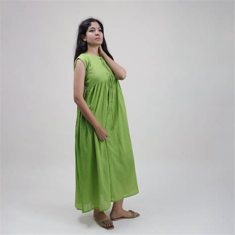 Buy Green Solid Cotton Dress For Women Online at DMAASA.in – Dmaasa