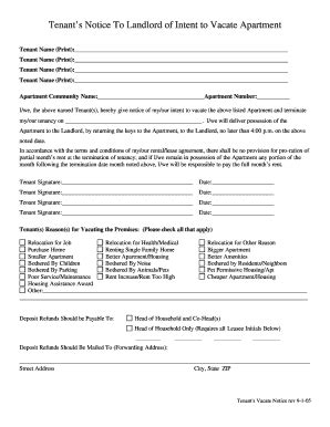Tenant At Willnotice To Landlord To Vacate Form - Fill and Sign ...