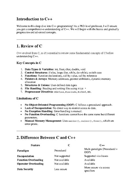 Introduction to C++ Programming: Units 1 & 2 Overview - Studocu