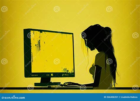 Drawing Girl at the Computer Minimalism. Generative AI Stock ...