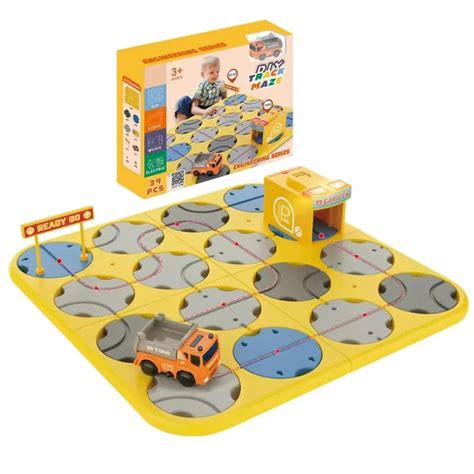 CONSTRUCTION VEHICLE DIY TRACK MAZE RACE CAR TRACK BUILDING BLOCK EDUC