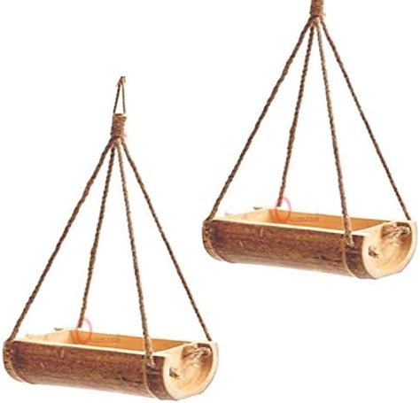LIVEONCE Bamboo Open Feeder for Birds Natural Bamboo Set of 2- Color ...