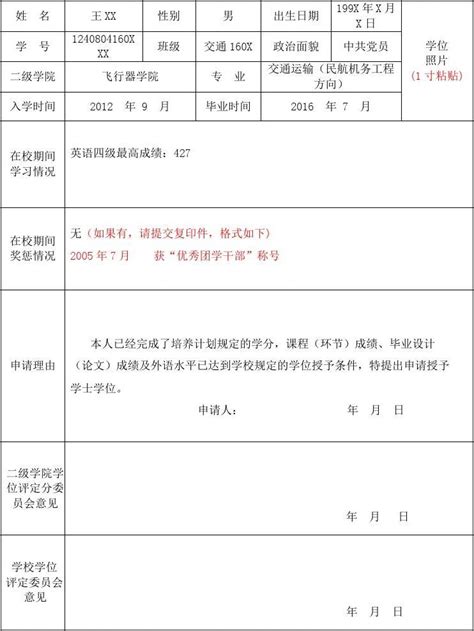 (模板)西安航空学院学士学位申请表_word文档免费下载_文档大全