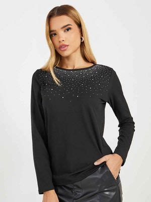 Buy Styli Black Embellished Top (XS) Online