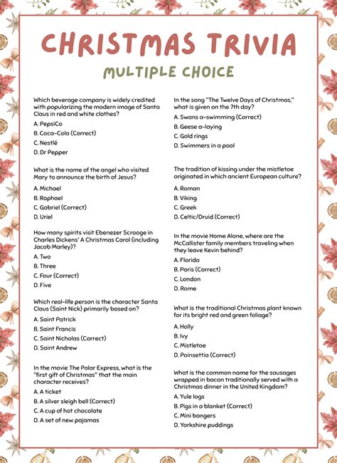 Free Printable Multiple Choice Trivia