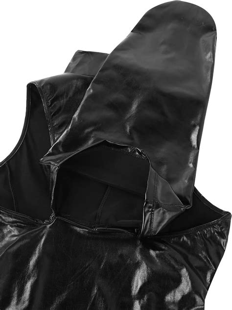 Buy ACSUSS Women's Wetlook Lingerie Mock Neck High Cut Thong Leotard ...