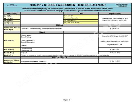 2016 - 2017 Student Assessment Calendar | Cleburne Independent School ...