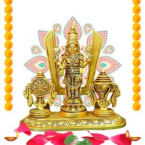 Buy Anciently Brass Shankh Chakra Stand with Perumal Idol | Sangu ...
