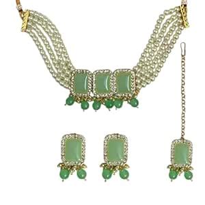 Buy ACCESSHER Multi-Layered Faux Pearl Choker Necklace- Square Shaped ...