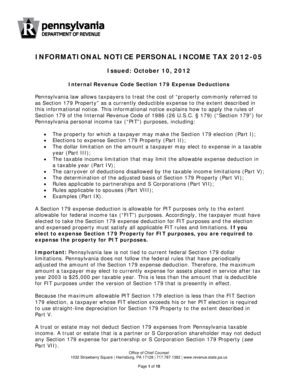 Fillable Online Personal Income Tax 2012-05 -- IRC Section 179 Expense ...