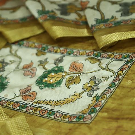 Maharaja Mustard Yellow Spiral with Patra in Kalamkari Print Yoke Art ...