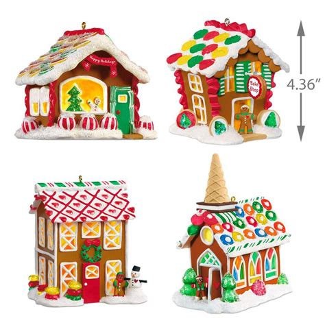 Gingerbread Village Ornaments With Light, Set of 4