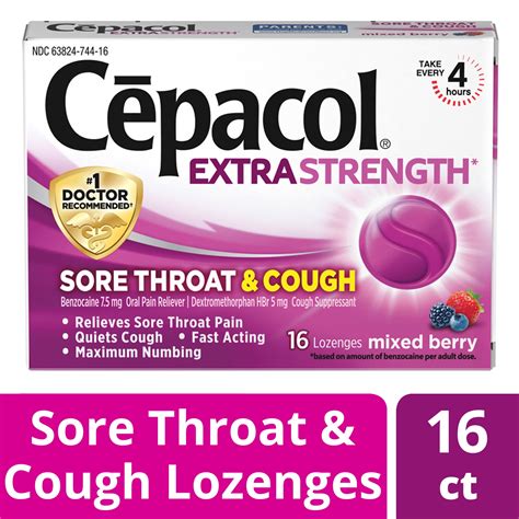 Cepacol Extra Strength Sore Throat & Cough Lozenges, Powerful Symptom ...
