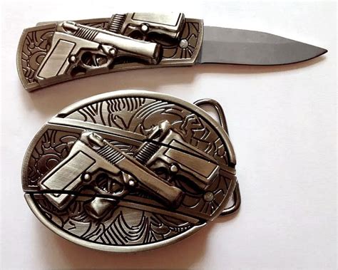 buy cheap Belt Buckle with integrated Knife Guns Gang embossed
