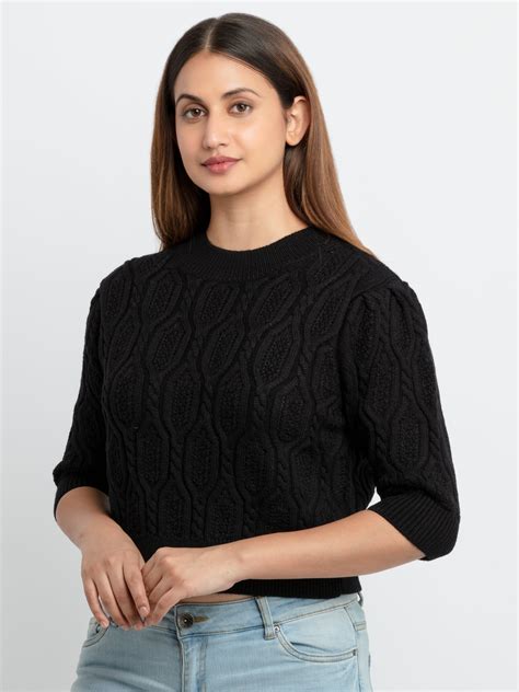 Buy Black cable Knitted Sweater for Women | Status Quo