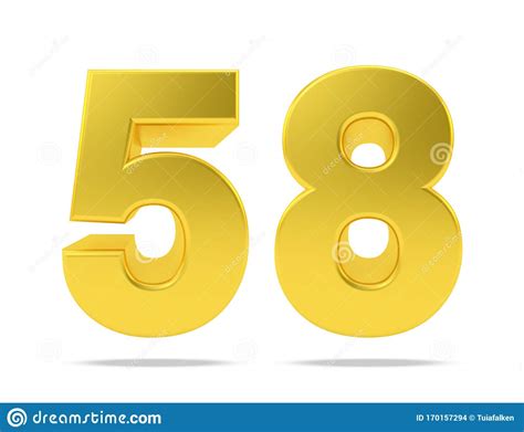 Gold Metal Number 58 Fifty Eight Isolated on White Background, 3d ...