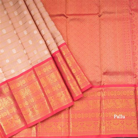 Pink Silk Saree With Peacock And Chakra Buttas On The Body With Yazhi ...