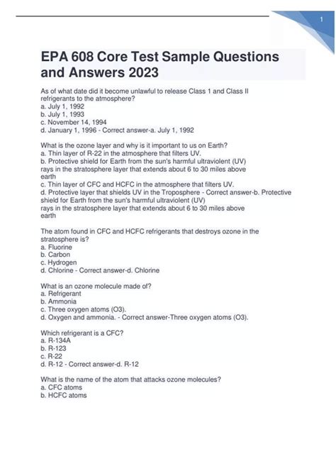 EPA 608 Core Test Sample Questions and Answers Graded A+ - EPA 608 ...